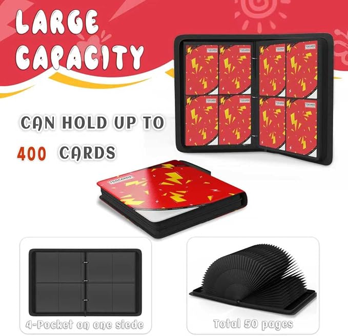 Trading Card Binder 4 Pocket, Card Binder 400 Pockets, Card Book Holder Cards - Image 4