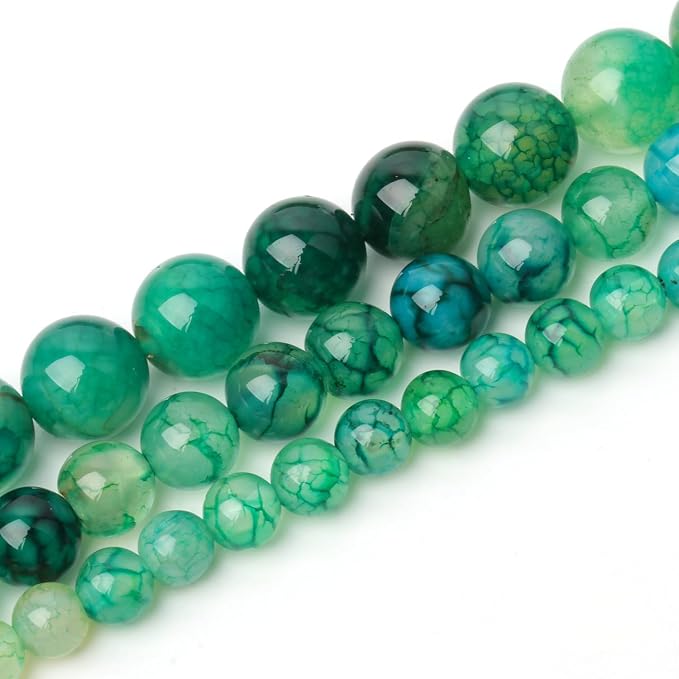 35pcs Smooth Natural Green Agate Beads，10mm Dragon Vein Gemstone Round Loose - Image 5