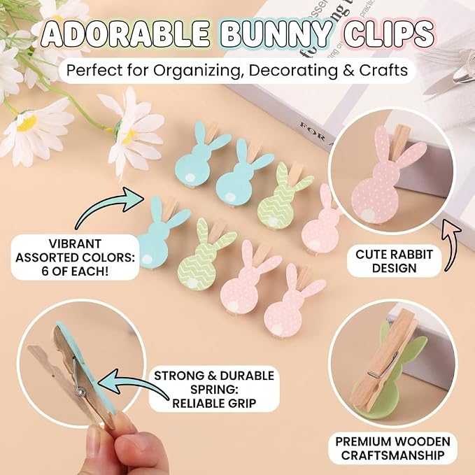 18 Pack Bunny Wooden Clothespins, Mini Clips Photo Clips - Image 4