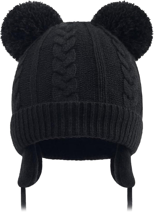 Duoyeree Toddler Winter Hat with Earflap Scarf Hood Thick Warm Kids Skull Cap for Baby Girls Boys