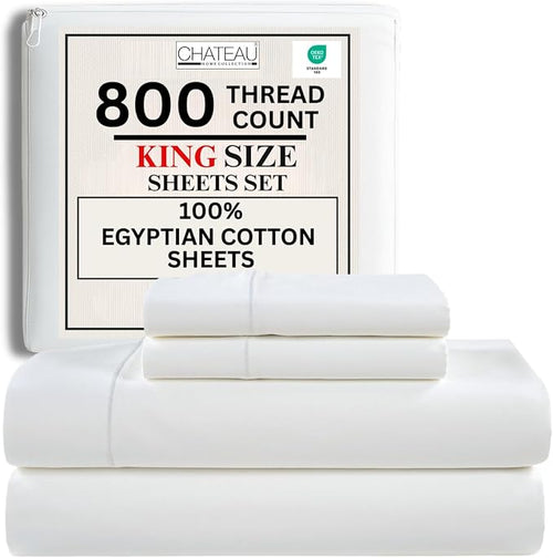 100% Egyptian Cotton Sheets King Size Sheets Set by CHATEAUHOMECOLLECTION