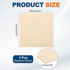 MECCANIXITY 3pcs Basswood Sheets 6 x 6 x 1/16 Inch Unfinished Wood Boards - Image 2