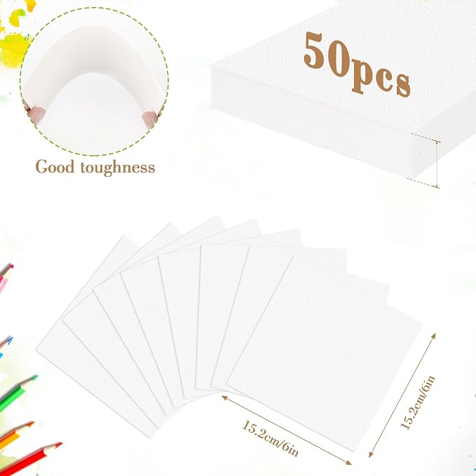 50PCS 6x6 Watercolor Paper Bulk, 140lb/300g Cold Press Thick Water Color Paper - Image 2
