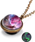 Yocoyee Galaxy Planet Pendant Necklace Glow in Dark Double Side Glass Crystal by Yocoyee