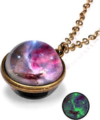 Yocoyee Galaxy Planet Pendant Necklace Glow in Dark Double Side Glass Crystal by Yocoyee