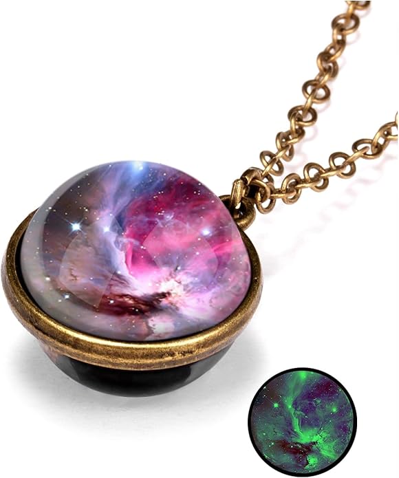 Yocoyee Galaxy Planet Pendant Necklace Glow in Dark Double Side Glass Crystal by Yocoyee