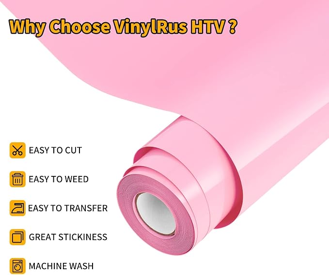VinylRus Heat Transfer Vinyl-12” x 20ft Pink Iron on Vinyl Roll - Image 3