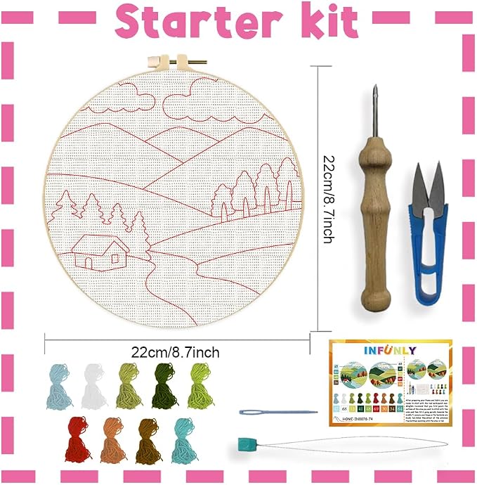 INFUNLY 2 Pcs Forest Valley Punch Needle Embroidery Kit 8.7" DIY Punch - Image 2