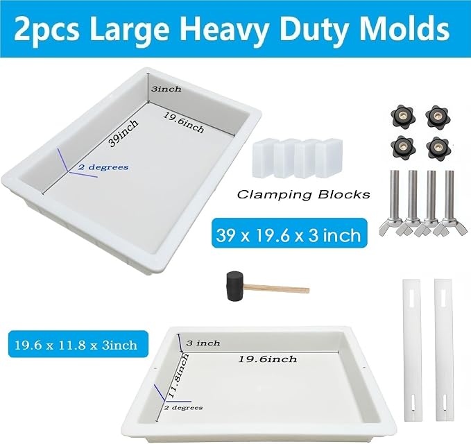 2Pcs Epoxy Resin Mold with Clamping System 39x19.6x3 inches 19.6x11.8x3 inches - Image 2