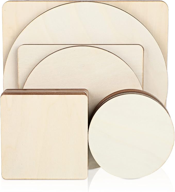 32 Pieces Unfinished Blank Wood Circles Squares by Nuanchu