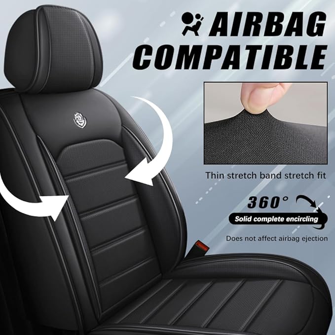 Leather Seat Cover for Ford Edge 2010-2026,Waterproof Soft Seat Covers,Interior Accessories Seat Covers Cushion Vehicle Protector Airbag Compatible(Classic Black,Full Set)