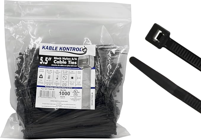 Kable Kontrol Cable Zip Ties 1000 Pcs 5.5 Inch Black, 18 Lbs Tensile Strength by KABLEKONTROL%C2%AE