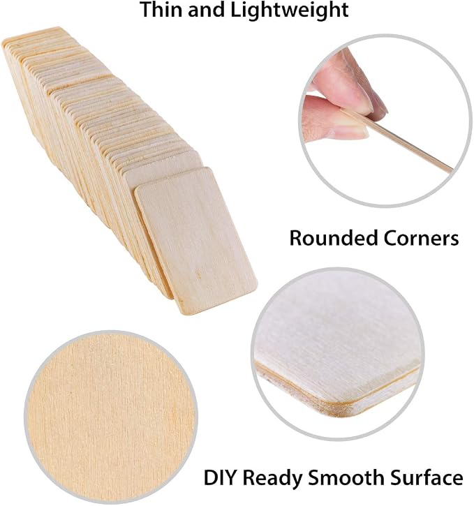Super Z Outlet 50 Pack Unfinished Natural Wood Rectangle Blank Pieces Wooden - Image 6