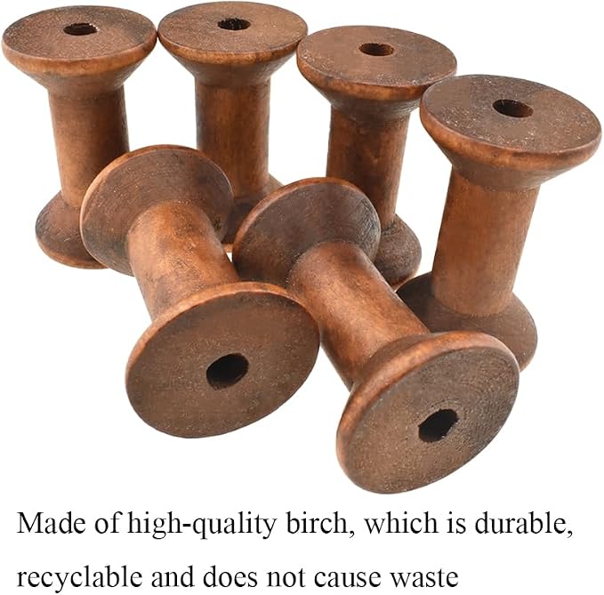 HAHIYO 2Inch/5cm 6PCs Light Brown Color Wood Spool - Image 3