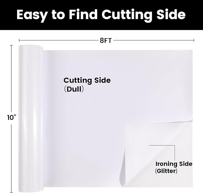 White Glitter HTV Heat Transfer Vinyl, Glitter Iron on Vinyl Roll 10" x 8ft | - Image 6