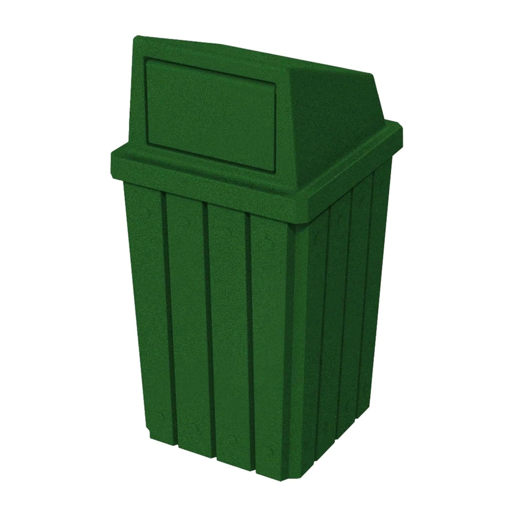 32 Gallon Square Slatted 100% Recycled Plastic Heavy-Duty Commercial Outdoor or Indoor Trash Can with Push Top Lid | Great for Schools and Businesses - Green Granite