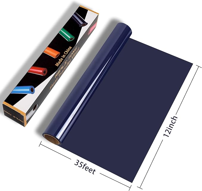 RENLITONG Glossy Navy Blue HTV Vinyl 12" x 35ft Roll - Image 2
