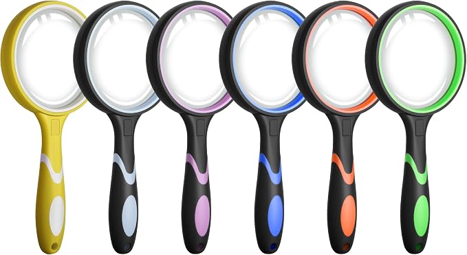 Leffis 6 Pack Magnifying Glass, 75mm 10X Multicolour Magnifying Glasses Lens by Leffis
