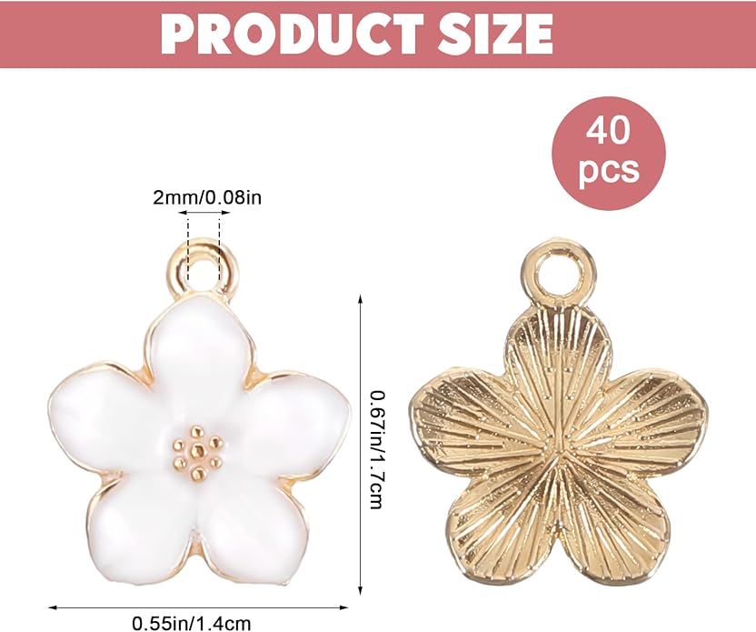 40 Pcs Gold Plated Enamel Cherry Blossoms Decor Small Flower Enamel Charms Cute - Image 2