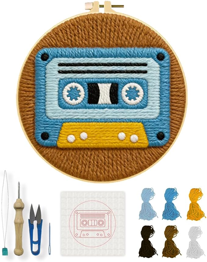 INFUNLY Cassette Tape Punch Needle Embroidery Kit 8.7" DIY Punch Embroidery Kit by INFUNLY