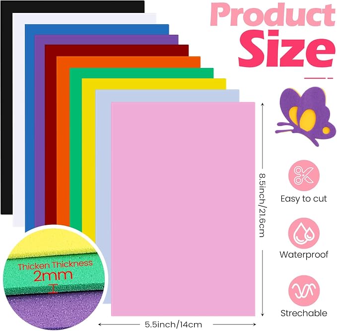 Ctosree 400 Pcs Pack Foam Sheets Crafts 8.5 x 5.5 Inch EVA Foam Paper Assorted - Image 2
