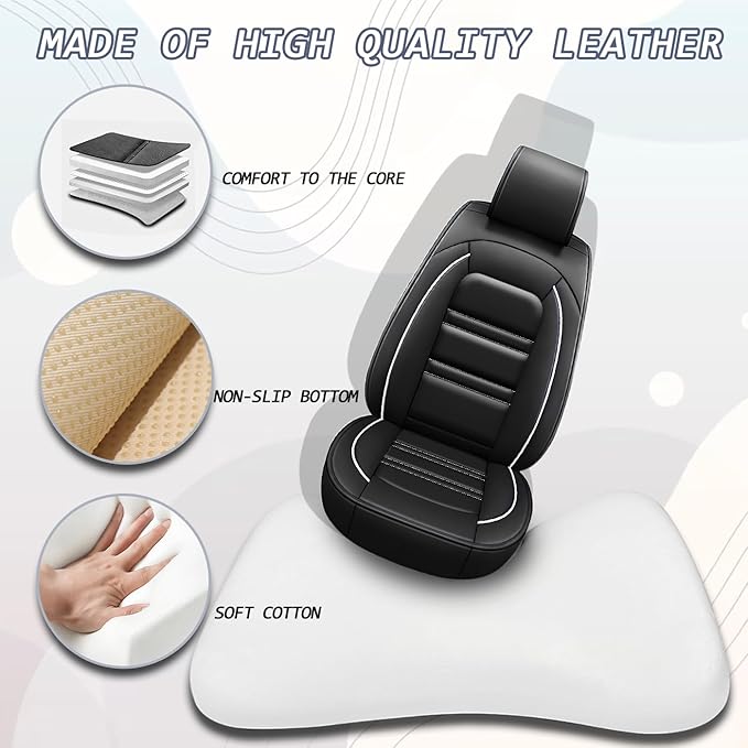 Seat Cover for Nissan Car sentra 2000-2025 | Car Seat Covers Front Seats, Waterproof Seat Protectors, Automotive Front Seat Covers (Front Seat, Black&White Line)