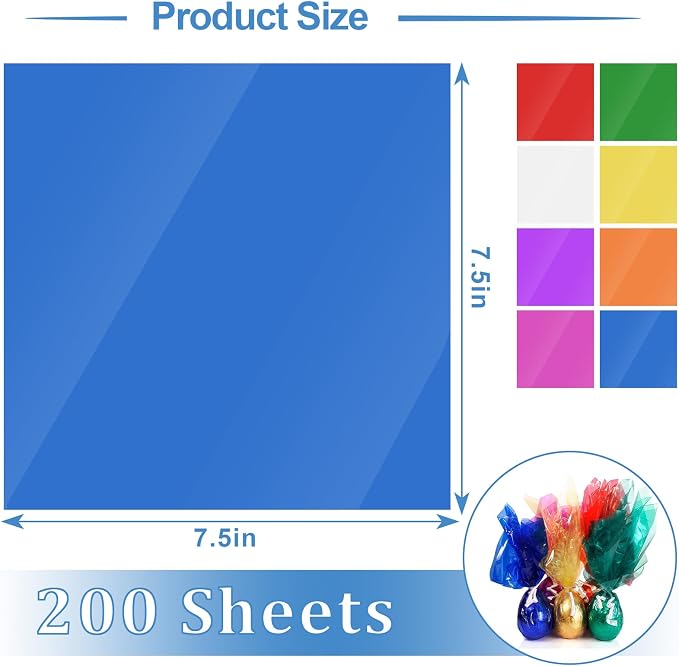 200 Pcs Colored Cellophane Sheets, Cellophane Wrap Paper Color Cello Sheets - Image 3