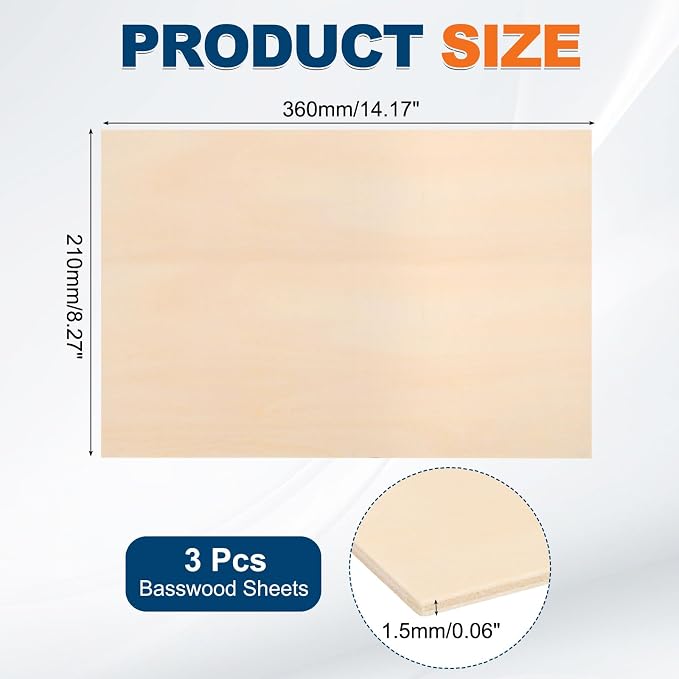 MECCANIXITY 3pcs Basswood Sheets 14 x 8 x 1/16 Inch Unfinished Wood Boards - Image 2
