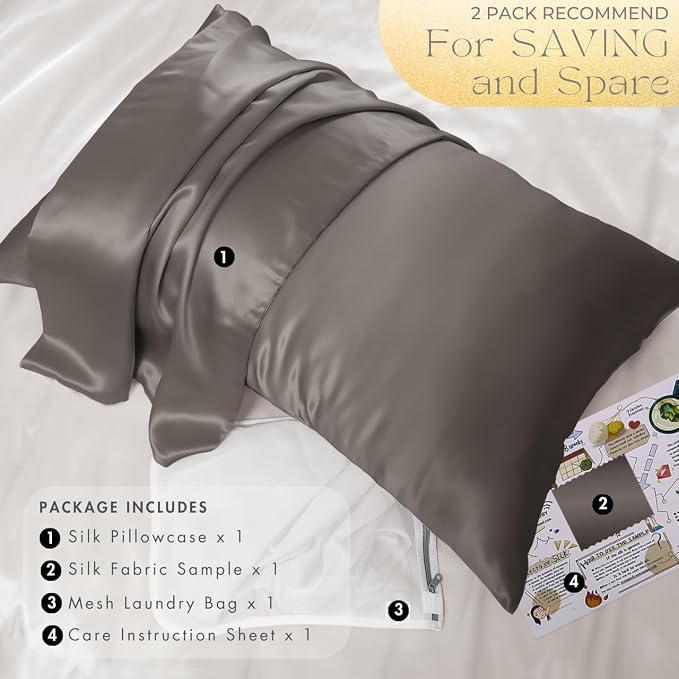 PROMEED Grey Silk Pillowcase Queen Size - Image 6