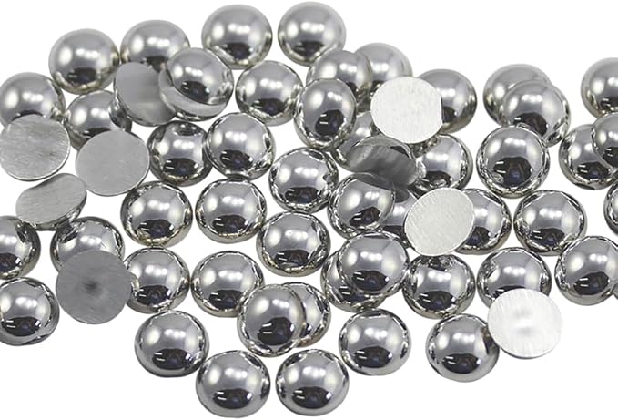 Allstarco 11mm Silver Flat Back Acrylic Round Pearl Cabochons Plastic by Allstarco