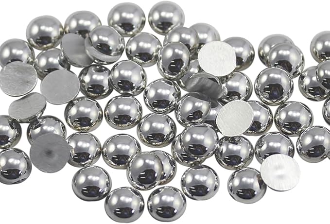 Allstarco 15mm Silver Flat Back Acrylic Round Pearl Cabochons Plastic by Allstarco