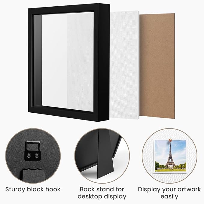 Black 8×10 Shadow Box Display Frame, Premium Linen Backboard and Included - Image 7
