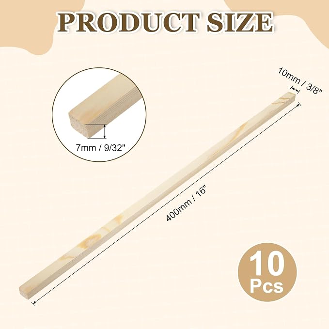 MECCANIXITY 10Pcs Wood Strips Slats, 9/32" x 3/8" x 16" Thin Wood Sticks Flat - Image 2