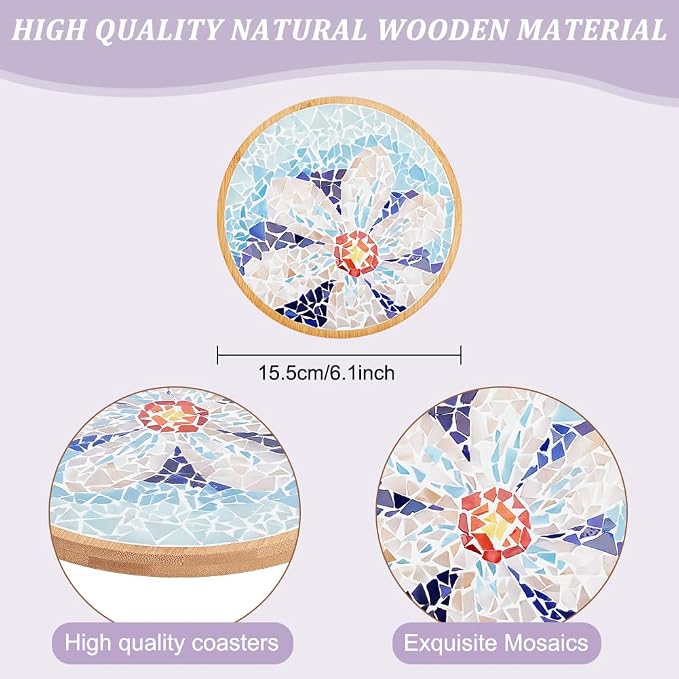 WEBEEDY DIY Mosaic Craft Kit Flower Bamboo Coasters Kits - Image 3