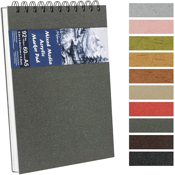 8.3x5.8 Sketch Book, Top Spiral Bound Sketch Pad, 60sheets 92lb/150gsm Bright by E-WEICHEN