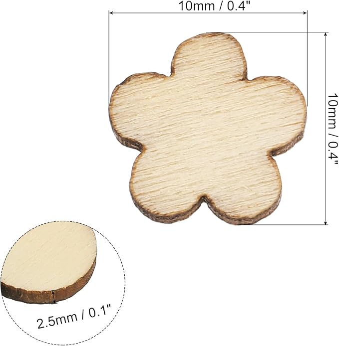 PATIKIL 10mm Wooden Flowers, 50 Pack Unfinished Wood Flowers Blank Wooden - Image 2