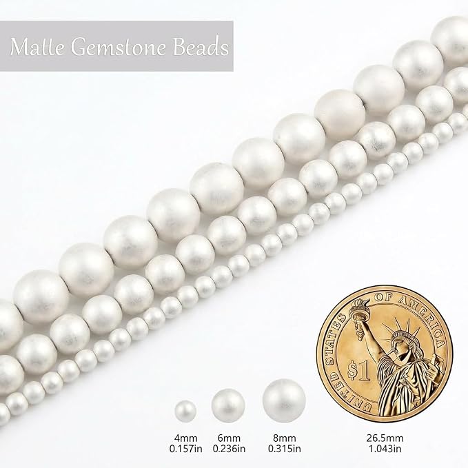 4mm Matte Silver Hematite Bead, 15-Inch Matte Round Loose Stone Beads - Image 3