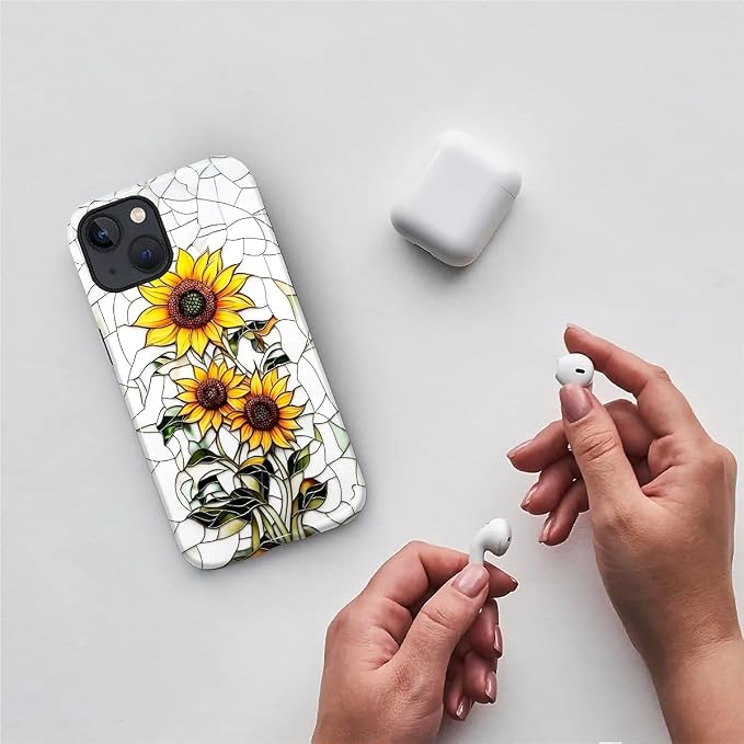 ZHEGAILIAN Case for iPhone 15, Sunflower Faux Stained Glass Effect Durable - Image 3