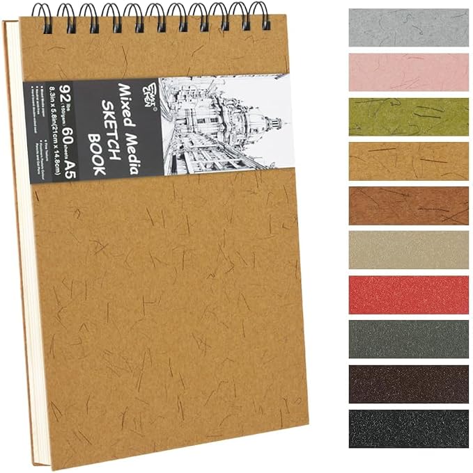 8.3x5.8 Sketch Book, Top Spiral Bound Sketch Pad, 60sheets 92lb/150gsm Nature by E-WEICHEN