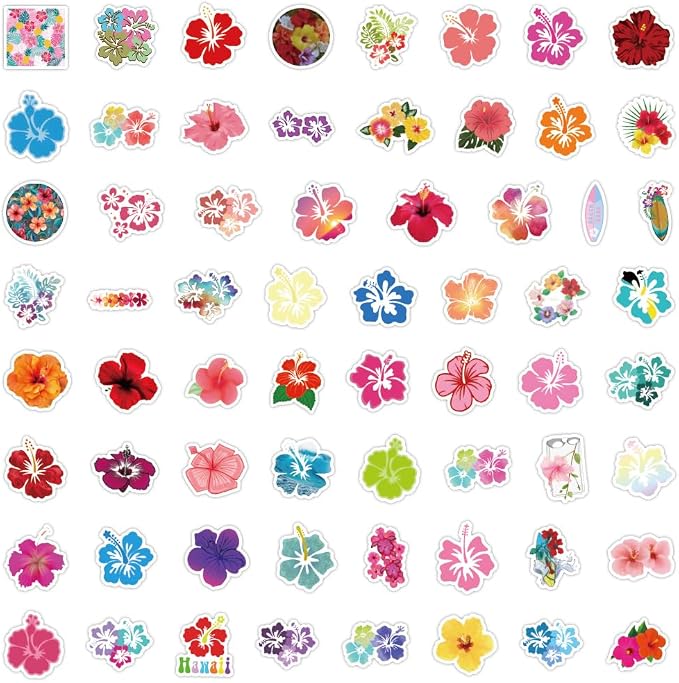 64pcs Aesthetic Hibiscus Stickers - Image 3