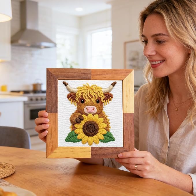 INFUNLY Sunflower Cow Needle Embroidery Kit 9.4" Square Punch Needle Kit - Image 6