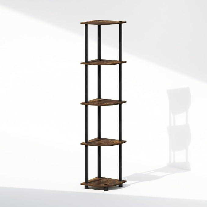 Furinno Turn-N-Tube Storage Shelves, 5-Tier Book Shelf, Corner Shelf, Toolless - Image 4