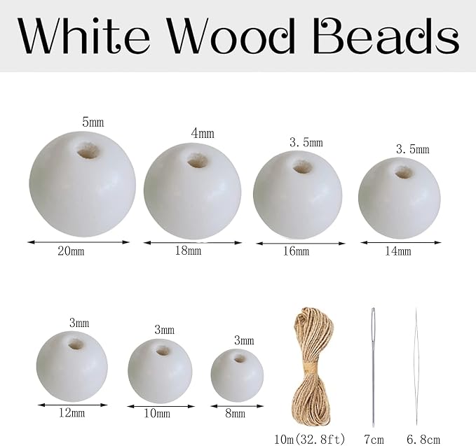 500Pcs White Wooden Beads for Crafts, Natural Round Loose Beads Small Wood - Image 2