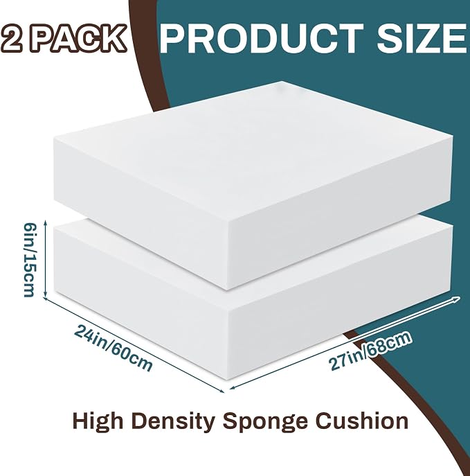 Frienda 2 Pack 6" x 24" x 27" Upholstery High Density Foam Cushion Replacement - Image 2