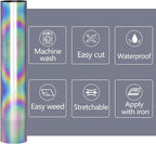 HTVVETUR Reflective Rainbow HTV Heat Transfer Vinyl Roll 12 Inch by 5 Feet Iron - Image 2