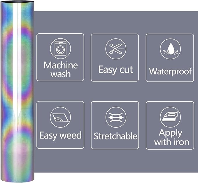 HTVVETUR Reflective Rainbow HTV Heat Transfer Vinyl Roll 12 Inch by 5 Feet Iron - Image 2