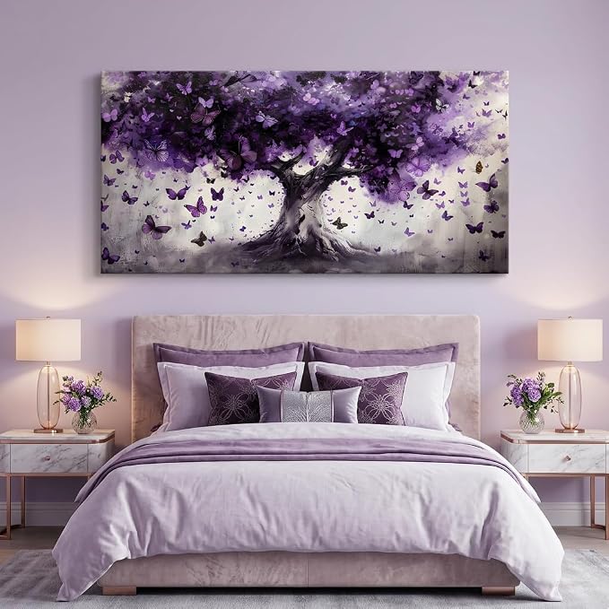 ZESTRILIA Dreamy Purple Butterflies Tree Canvas Wall Art, Enchanted Mystical - Image 5