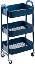 AGTEK Makeup Cart, Movable Rolling Organizer Cart, 3 Tier Metal Utility Cart,Navy Blue