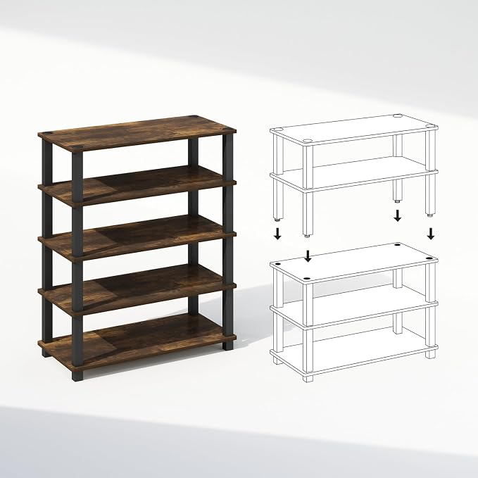 Furinno Turn-S-Tube Storage Shelves Set of 2, 3-Tier Stackable Standing Shelf - Image 4