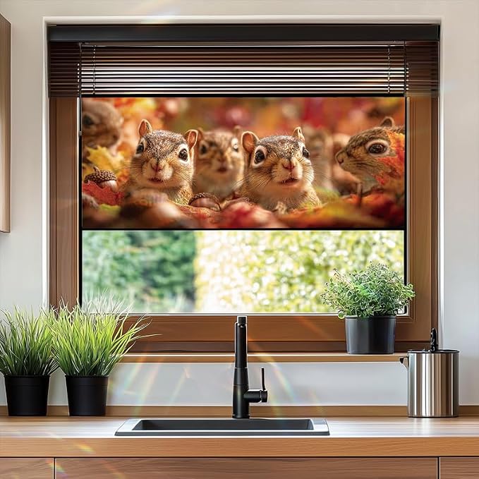 Autumn Squirrel Window Film 17.7 x 39.3 Inch Static Cling Fall Leaves Acorns - Image 6